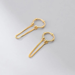 Cercei ear cuff argint 925, JW1077, model simplu cu lant, placati cu aur - Img 1