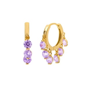 Cercei rotunzi argint 925, JW1059, model elegant cu zirconiu mov, placati cu aur - Img 1