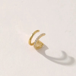 Cercel ear cuff argint 925, JW1674, model dublu, placat cu aur - Img 3