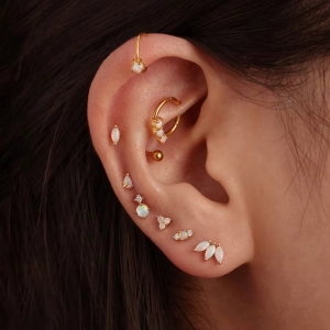 Cercel piercing argint 925, JW1681, model Opal, placat cu aur - Img 2