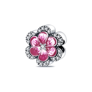 Charm/talisman argint 925, JW1122, model floare alb/roz, placat cu rodiu - Img 1