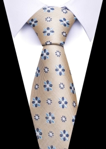 Cravată bărbați, imprimeu floral albastru, crem, CR112