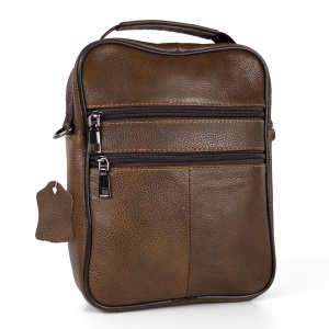 Geantă bărbați piele naturală, crossbody cu buzunare cu fermoar, maro - Img 5