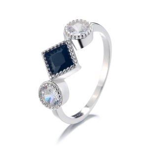 Inel argint 925, JW1353, model elegant cu piatra albastra, placat cu rodiu - Img 1