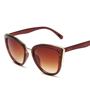 Ochelari de soare damă cat eye, ramă cu detalii aurii, lentile degrade, maro