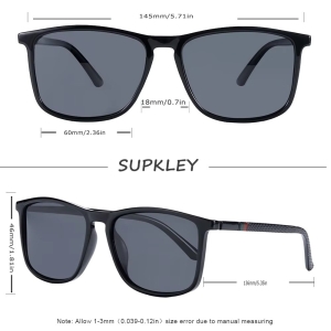 Ochelari de soare unisex, lentile oglindă, ramă pătrată neagră, albastru - Img 4