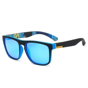 Ochelari de soare unisex pătrați, lentile oglindă albastre, negru, SG017