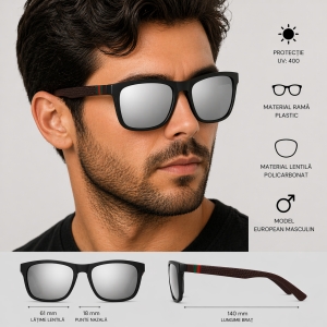 Ochelari de soare unisex, SG013, Negru/Maro - Img 3