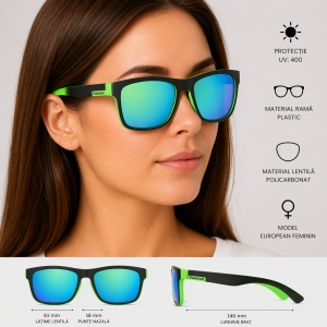 Ochelari de soare unisex, SG019, Negru/Verde - Img 2