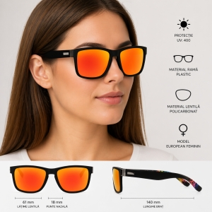 Ochelari de soare unisex, SG027, Negru/Portocaliu - Img 2