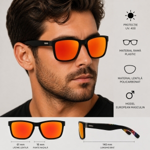 Ochelari de soare unisex, SG027, Negru/Portocaliu - Img 3