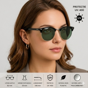 Ochelari de soare unisex, SG049, Negru/Verde - Img 2