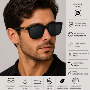 Ochelari de soare unisex, SG060, Negru/Gri inchis - Img 3