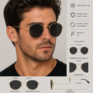 Ochelari de soare unisex, SG136, Negru/Auriu - Img 3