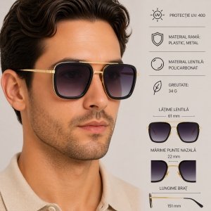 Ochelari de soare unisex, SG165, Gri/Auriu - Img 2