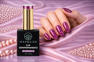 Ojă semipermanentă unghii HEMA/TPO free, Marquise, sclipici roz, 15 ml, J962 - Img 2