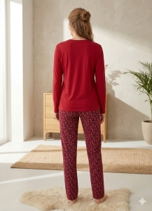 Pijama dama "Everyday", din bumbac, doua piese, 14900, Rosu - Img 2