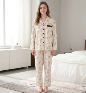 Pijama dama "Warm Love" din doua piese, PJ040, Bej - Img 2