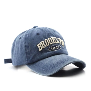 Șapcă pentru bărbați cu broderie Brooklyn 1947, cozoroc curbat, albastru denim