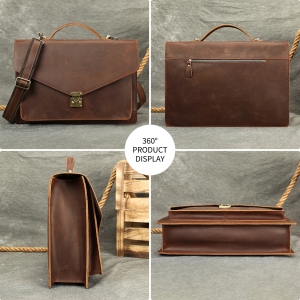 Servieta unisex, Milano GT3802, piele naturala, Maro - Img 3