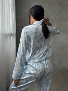 Set pijama dama din doua piese, cu nasturi – 2401692, Print floral albastru - Img 5