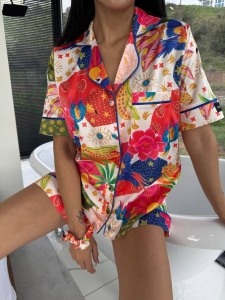 Set pijama dama din doua piese, cu nasturi – 2500151, Tropical Mix - Img 6