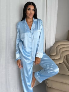 Set pijama dama din doua piese, cu nasturi – 2500253, Albastru - Img 4