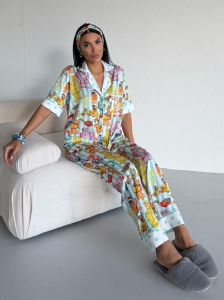 Set pijama dama din doua piese, cu nasturi – 2500373, Imprimeu multicolor - Img 5