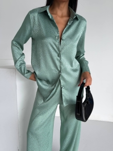 Set pijama dama din doua piese, cu nasturi – 2500402, Verde menta - Img 7