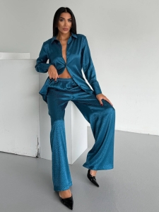 Set pijama dama din doua piese, cu nasturi – 2500404, Turcoaz - Img 2
