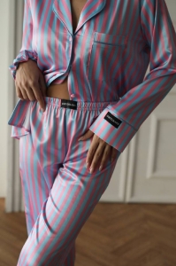 Set pijama dama din doua piese, cu nasturi – 2600012, Roz / Albastru - Img 7