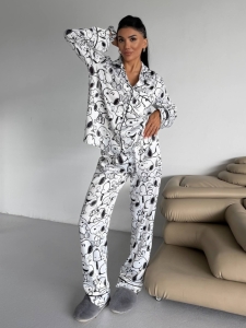 Set pijama dama din doua piese, cu nasturi – 2600019, Model Snoopy - Img 5