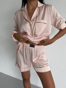 Set pijama dama din doua piese, cu nasturi – 2600044, Crem satinat - Img 5