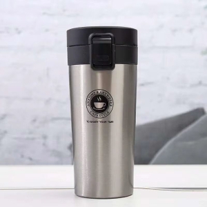 Cana Termos Premium din Inox cu Capac Flip 380 ml, TRM016, Argintiu