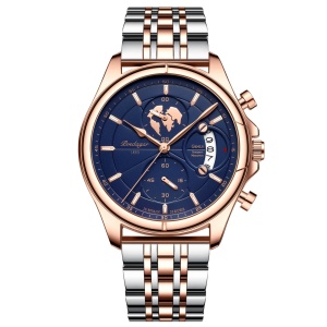 Ceas barbatesc Poedagar CS1453, otel inoxidabil, argintiu-rose gold, cadran albastru - Img 1