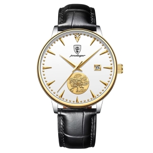 Ceas barbatesc Poedagar CS1769, automatic, piele naturala, negru, cadran alb - Img 1