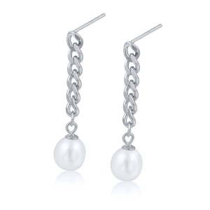 Cercei argint 925, JW1106, model elegant cu perla, placati cu rodiu - Img 1