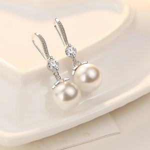 Cercei argint 925, JW1111, model elegant cu perla, placati cu rodiu - Img 6
