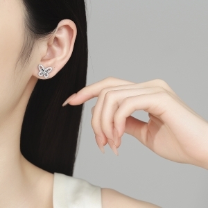 Cercei argint 925, JW1585, model fluture, placati cu rodiu - Img 2