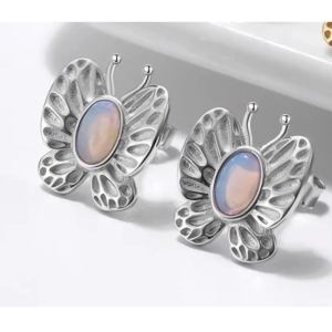Cercei argint 925, JW1694, model fluture cu piatra Opal, placati cu rodiu - Img 4