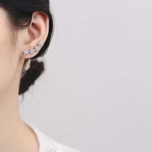 Cercei ear cuffs argint 925, JW680, model flori, placat cu rodiu - Img 2