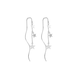 Cercei lungi argint 925, JW1073, model cu stelute, placati cu rodiu - Img 1