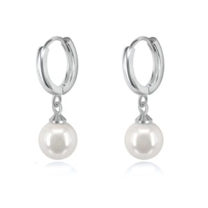 Cercei rotunzi argint 925, JW1103, model perla, placati cu rodiu - Img 1
