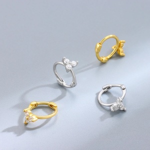 Cercei rotunzi argint 925, JW943, model floare, placati cu rodiu - Img 3