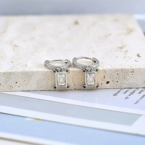 Cercei rotunzi argint 925, JW949, model elegant, placati cu rodiu - Img 2