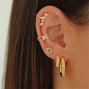 Cercel ear cuff argint 925, JW970, model elegant, placat cu aur - Img 2