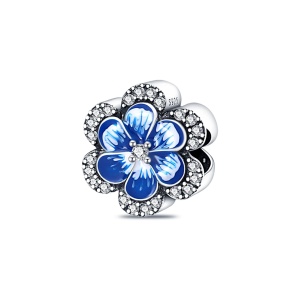 Charm/talisman argint 925, JW1121, model floare alb/albastra, placat cu rodiu - Img 1