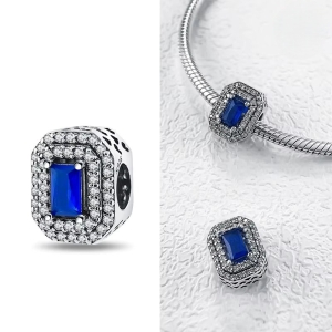 Charm/talisman argint 925, JW1192, model elegant cu piatra albastra, placat cu rodiu - Img 2