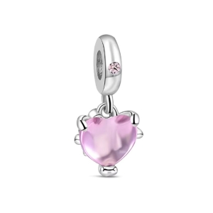 Charm/talisman argint 925, JW1198, model inima roz, placat cu rodiu - Img 1