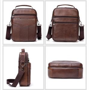 Geantă bărbați piele naturală, crossbody cu buzunare cu fermoar, maro - Img 8